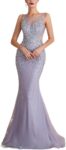 Beadings Long Evening Dress Sexy Illusion Mermaid Crystals Party Gowns