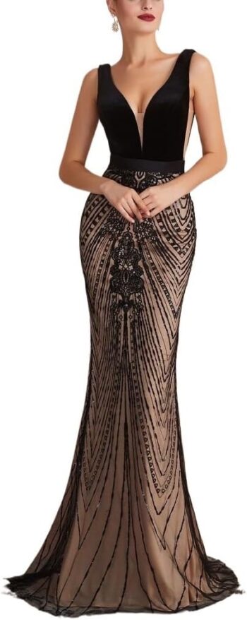 Lace Evening Dresses Sexy Deep V-Neck Floor Length Mermaid Elegant Prom Party Occasion Dress Gowns