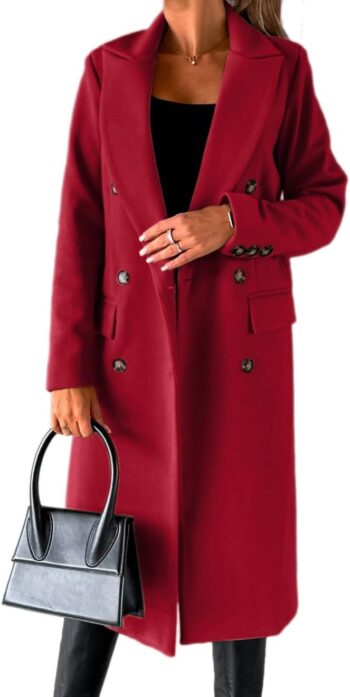 Women Long Wool Coat Double Breasted Trench Coat Fall Winter Clothes