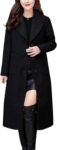 Women Big Notch Lapel Single Breasted Mid-Long Wool Blend Coat