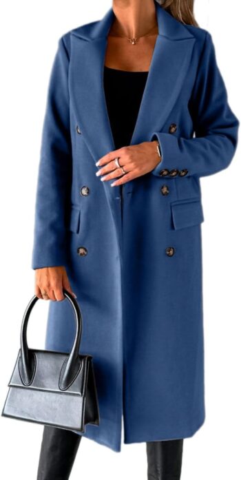 Women Long Wool Coat Double Breasted Trench Coat Fall Winter Clothes