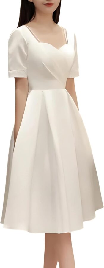 Women's Satin A Line Wedding Dress Elegant Evening Prom Gown for Party Photo Shoot