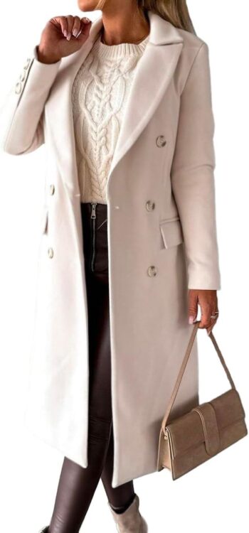 Women Long Wool Coat Double Breasted Trench Coat Fall Winter Clothes