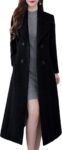 Women Shawl Collar Double Breasted Below Knee Slim Wool Trench Long Coat