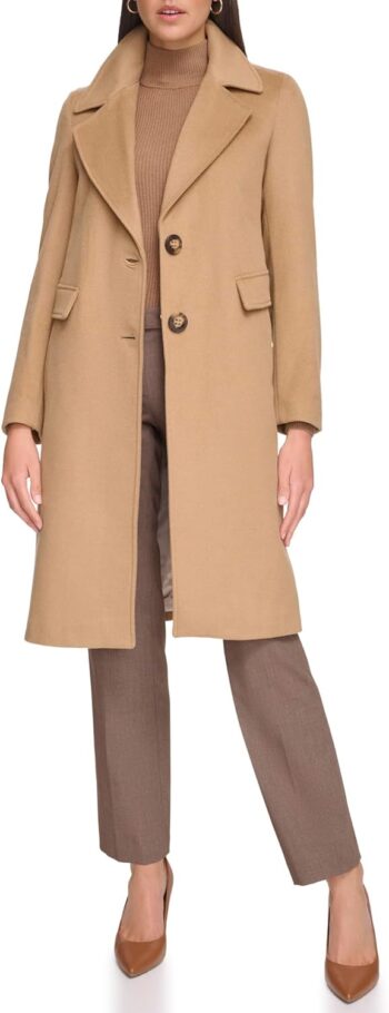 Women Full-Length Buttoned Wool Coat (Petite, Standard, Plus)