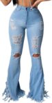 Skinny Ripped Bell Bottom Jeans for Women Classic High Waisted Flared Jean Pants