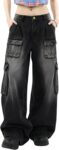 Baggy Cargo Pants for Women Girls Wide Leg Jeans  Hip Hop Streetwear Low Rise Oversized Jeans  Clothes Blue