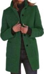Women Winter Long Pea Coat Wool Blend Stand Collar Single Breast Thicken Blazer Jacket