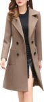 Women Elegant Notched Collar Double Breasted Wool Blend Over Coat
