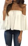 Women Summer Off Shoulder Blouses Short Sleeves Sexy Tops Chiffon Ruffles Casual T Shirt