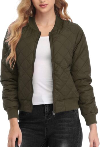 Women Bomber Jacket Fashion Quilted Casual Lightweight Bomber Jakcets Zip up Outerwear Jacket with Pockets