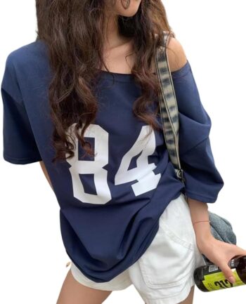 Off The Shoulder Tops for Women Short Sleeve  Jersey Number Graphic d Tshirts ees