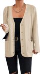 Women V Neck Button Long Cardigan Sweater Casual  Fall Knit Sweater Blazer with Pockets