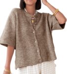 Women  Cardigan Sweater Short Sleeve Button Down Ribbed Knit Crop Top Fall Winter Going Out Sweater