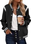 Bomber Jacket Women Varsity Casual Button Down Lightweight  Fall Fashion Short School Outfits with Pockets