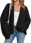 Women Open Front Cardigans Long Lantern Sleeve Oversized Chunky Knit Casual Fall Sweater Coat
