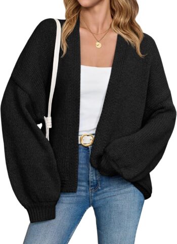 Women Open Front Cardigans Long Lantern Sleeve Oversized Chunky Knit Casual Fall Sweater Coat