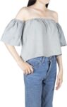 Women Off Shoulder Blouses Short Sleeve Sexy Tops Ruffle Casual T Shirt Ladies Fashion Loose Fit Chiffon Crop Tops Cute Casual Pleated - Solid Grey
