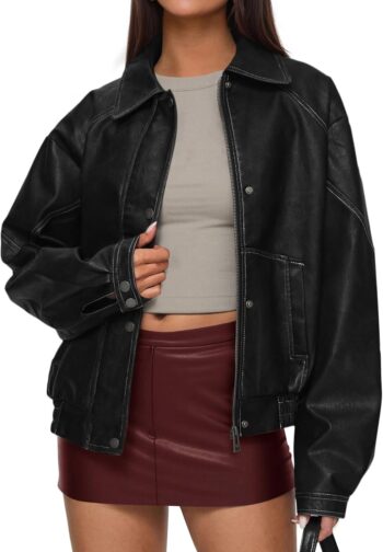 Faux Leather Jacket Women Bomber Motorcycle Zip Up Jackets d Fall Fashion Outfits  Winter Coats