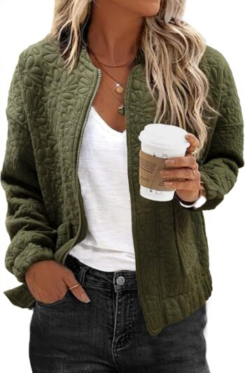 Bomber Jackets for Women Spring Fashion  Cute Jacquard Coats Lightweight Zip Up Jackets Dressy Casual