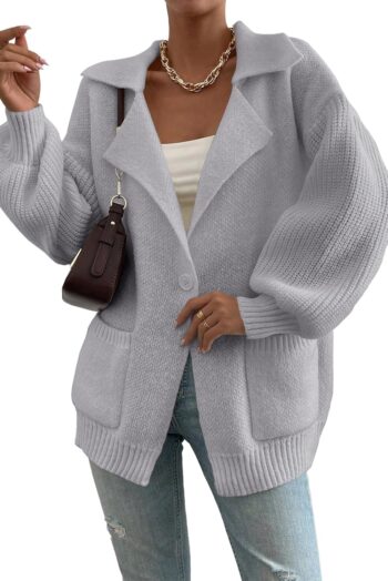 Women Open Front Knit Sweater Casual Long Sleeve V Neck Cardigan Fall