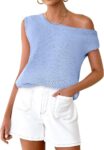 Women summer off-shoulder knitted tops  casual short sleeve d shirts