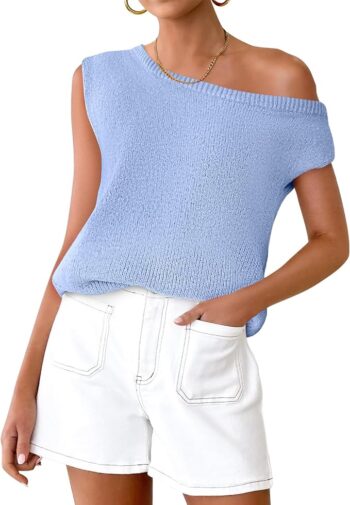 Women summer off-shoulder knitted tops  casual short sleeve d shirts