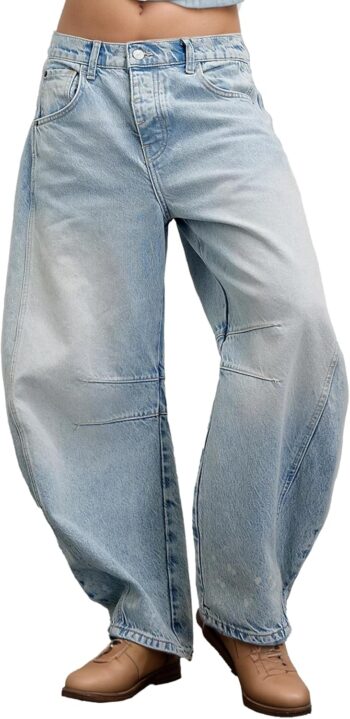 Women Barrel Jeans Baggy Mid-Low Rise Jeans  Floral Printed Denim Leopard Pants Ankle Boyfriend Denim Pants