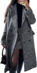 Women Winter Casual Herringbone Wool Coat Double Breasted Notch Collar Dressy Long Trench Coat
