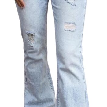 Women Flare Wide Leg Jeans Stretchy High Waisted Bell Bottom  Basic Bootcut Denim Pants