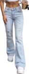Women Flare Wide Leg Jeans Stretchy High Waisted Bell Bottom  Basic Bootcut Denim Pants