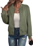 Women Bomber Jacket Coat Casual Stand Collar Zip Up Lightweight Fall Fashion Jackets Outfits with Pockets