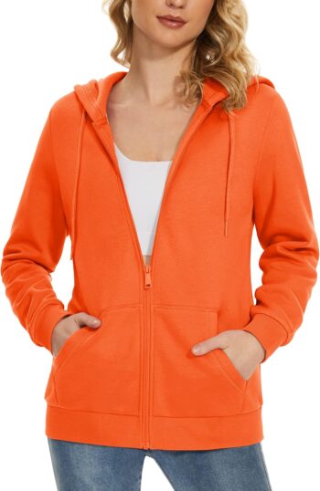 Women Fleece Lined Zip Up Hoodies Casual Hooded Jacket Workout Full Zip Sweatshirts Pocket Coats