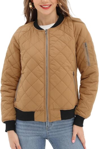 Women Quilted Bomber Jakcet with 5 Pockets