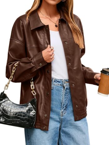 Women d Faux Leather Jacket Fall Outfits Button Down Motorcycle Bomber Jackets Fashion Winter Coat