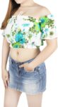 Women Off Shoulder Blouses Short Sleeve Sexy Tops Ruffle Casual T Shirt Ladies Fashion Loose Fit Chiffon Crop Tops Cute Casual Pleated - Floral 4 Green
