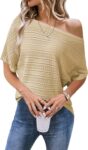 Women Summer Crochet Tops Hollow Off Shoulder Short Sleeve Bat Sleeve Knitted Spring Sweater Tops